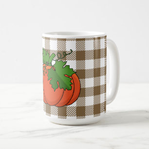 Caneca De Café Pumpkin Laranja no Padrão Marrom Branco Verificado