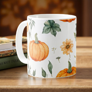 Caneca De Café Pumpkin Mug Orange Watercolor Fall Foles