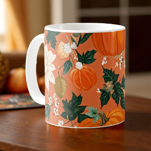 Caneca De Café Pumpkin Mug Orange Watercolor Fall Foles