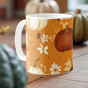 Caneca De Café Pumpkin Mug Orange Watercolor Fall Foles