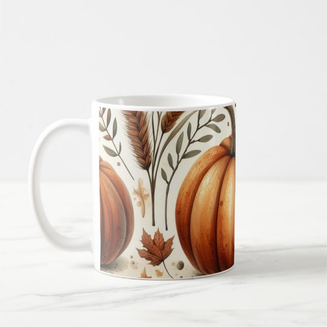 Caneca De Café Pumpkin Mug Watercolor Fall Foles (Esquerda)