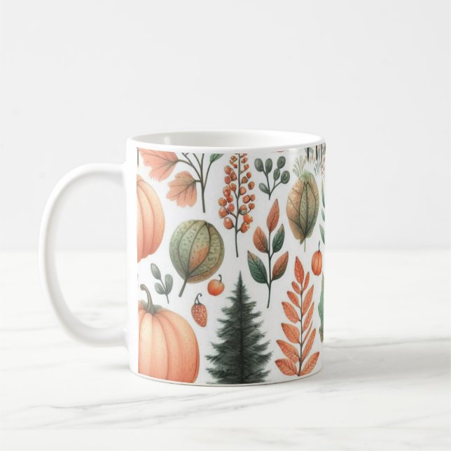Caneca De Café Pumpkin Mug Watercolor Fall Foles (Esquerda)