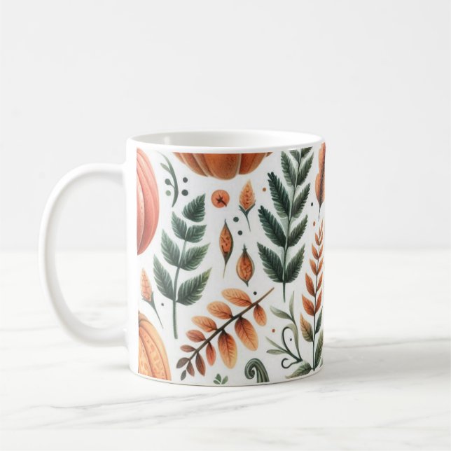 Caneca De Café Pumpkin Mug Watercolor Fall Foles (Esquerda)