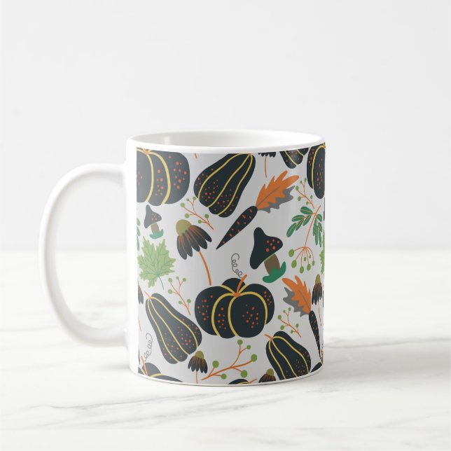 Caneca De Café Pumpkin - padrão sem costura cenoura preto e branc (Esquerda)