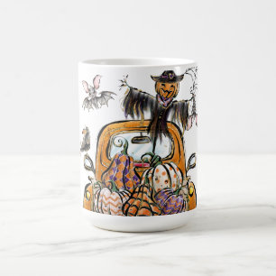 Caneca De Café Pumpkin Patch Truck com pássaro espantalho de morc