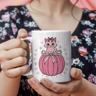 Caneca De Café Pumpkin Rosa Com Gato Bonito