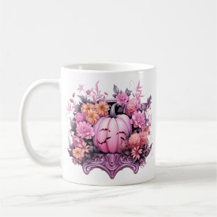 Caneca De Café Pumpkin Rosa Floral do Halloween