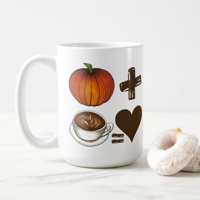 Caneca De Café Pumpkin Spice + Café Latte = Amor Coração (Com Donut)
