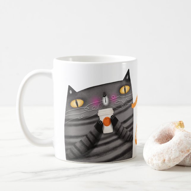 Caneca De Café Pumpkin Spice Cat Ação de Graças (Com Donut)