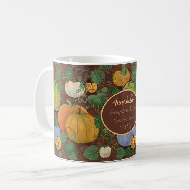 Caneca De Café Pumpkin Spice Connoisseur Engraçado Personalizado (Frente Esquerda)