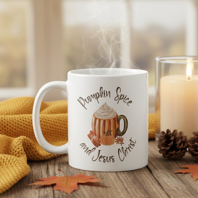 Caneca De Café Pumpkin Spice e Jesus Cristo Autumn (Pumpkin Spice and Jesus Christ Christian Autumn Coffee Mug)