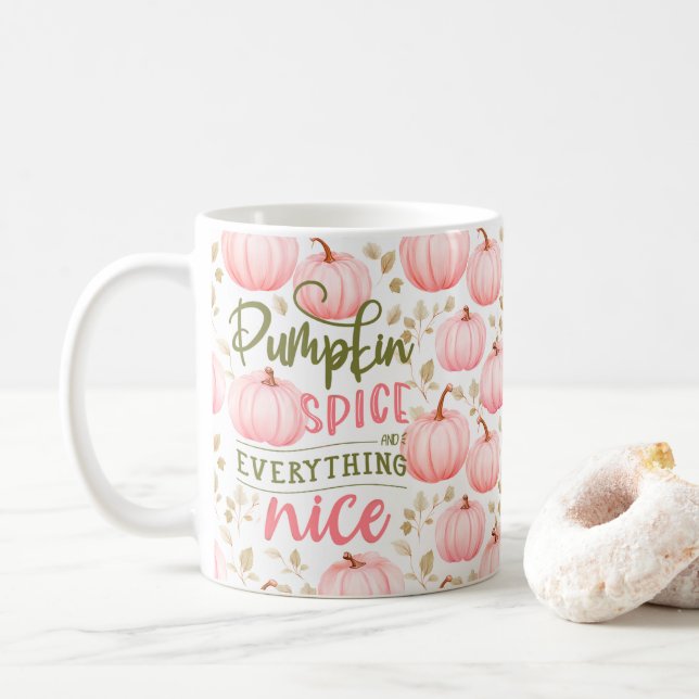 Caneca De Café Pumpkin Spice Everything Nice Pink Pattern Fall (Com Donut)