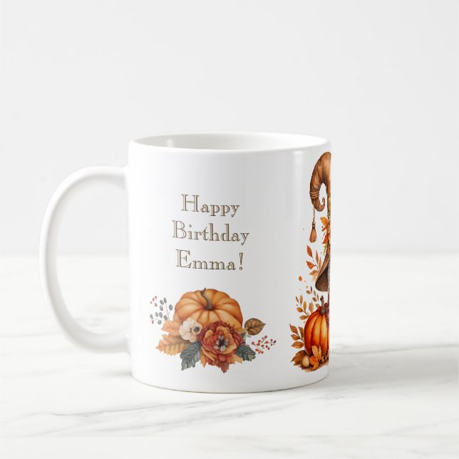 Caneca De Café Pumpkin Wildflower Fall Watercolor Aniversário (Esquerda)