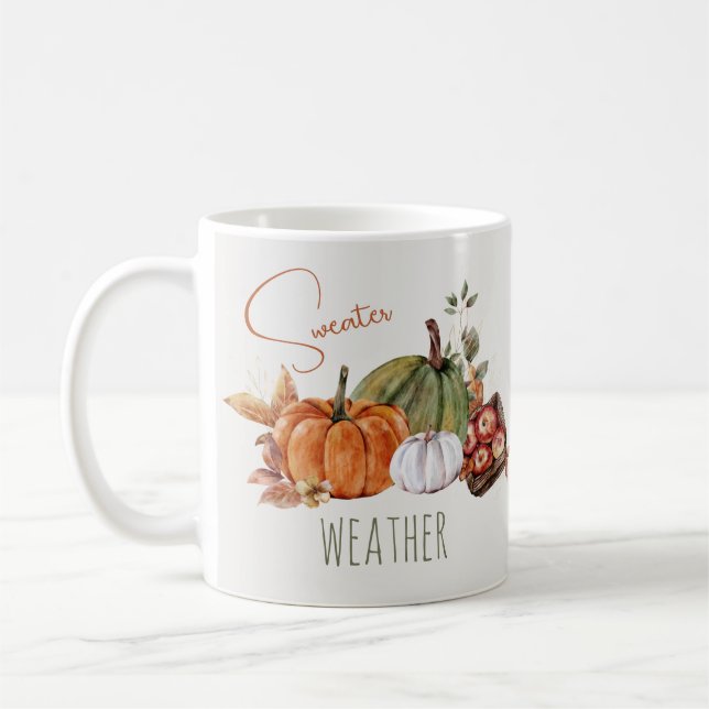 Caneca De Café Pumpkins Aquarela Folhas de outono Folhas de Outon (Esquerda)