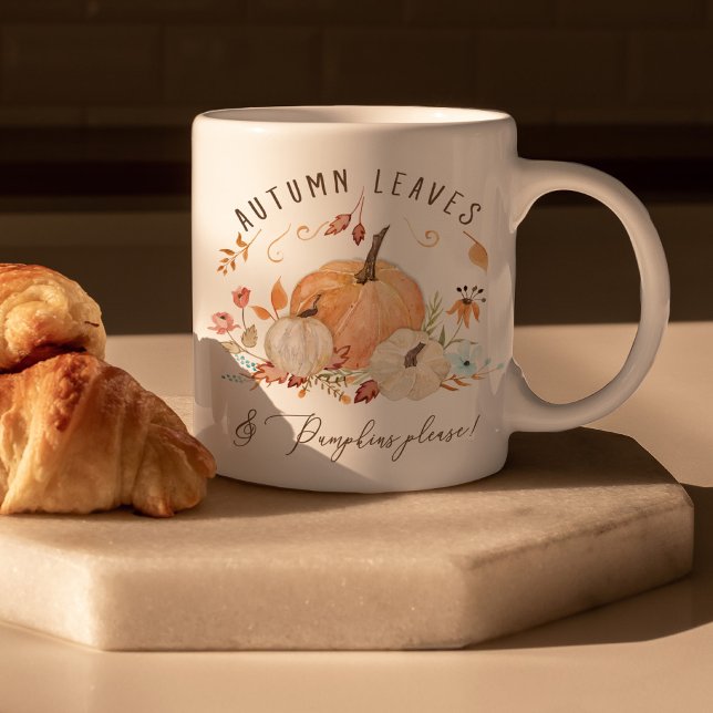 Caneca De Café Pumpkins Aquarela Folhas de outono Folhas de Outon (Criador carregado)