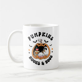 Caneca De Café Pumpkins Books & Boos - Fantasma Bonito Lendo Hall