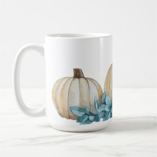 CANECA DE CAFÉ PUMPKINS DE QUEDA BRANCA E FLORES AZUIS DE COR DA