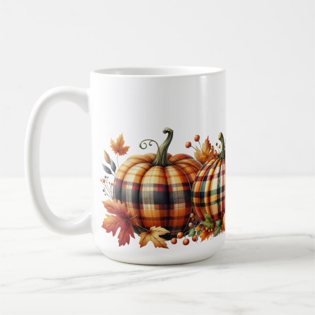 Caneca De Café PUMPKINS DE QUEDA DE XADREZ VERDE E LARANJA bonito (Esquerda)