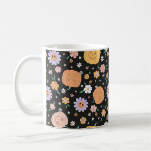 Caneca De Café Pumpkins e Flores do Halloween Retro
