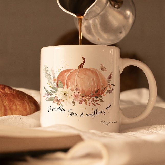 Caneca De Café Pumpkins Spice Autumn Deixa Borboleta Floral (Criador carregado)