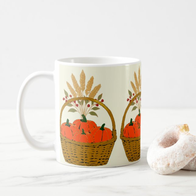 Caneca De Café ☕ **Pumpkins & Wheat Basket Mug (Com Donut)