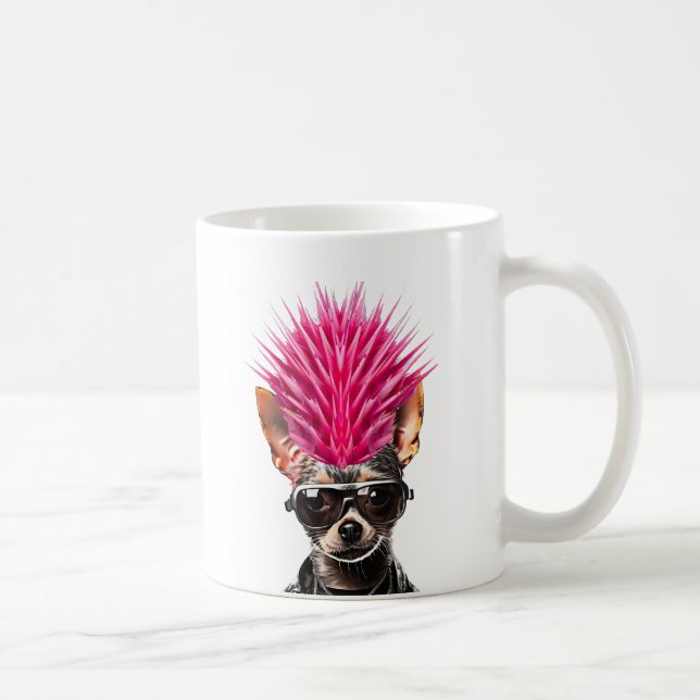 Caneca De Café Punk Rock Chihuahua Pink Mohawk Music Pover Pet Do (Direita)