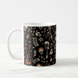 Caneca De Café "Punk Rock Padrão - Estilo Negrito e Rebelde
