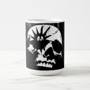 Caneca De Café Punk Skull Black and White