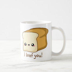 Caneca De Café Punny, eu te amo, pão kawaii