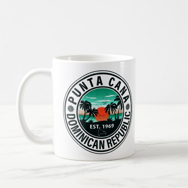 Caneca De Café Punta Cana Dominicana Palm Tree Retro Sunset (Esquerda)