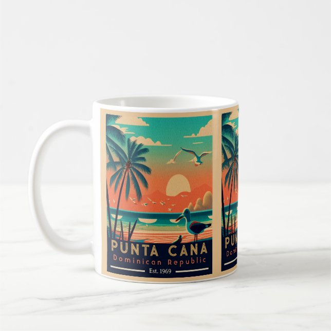 Caneca De Café Punta Cana DR. Retro Sunset Souvenirs 1960 (Esquerda)