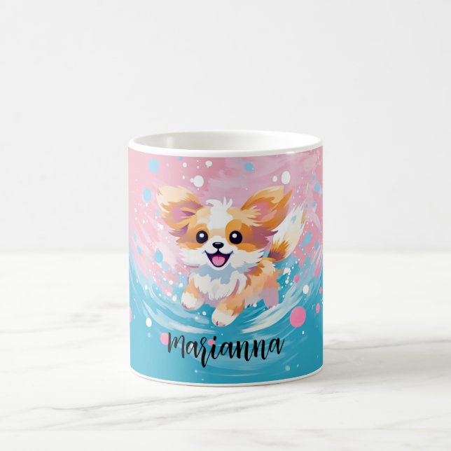 Caneca De Café Pup de Papillon Reproduzido: Lixo de Rosa e Azul (Centro)