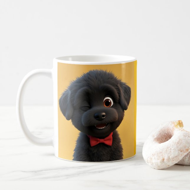 Caneca De Café Puppie Mole Preta Personalizada - Presente Adoráve (Com Donut)