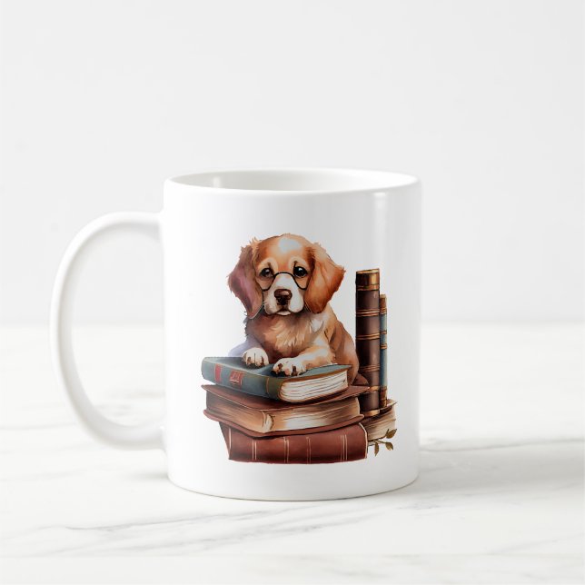 Caneca De Café Puppy com Livros, Leitor (Esquerda)