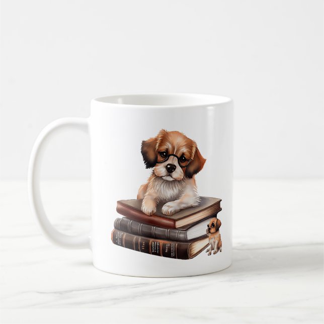 Caneca De Café Puppy com precioso com livros (Esquerda)