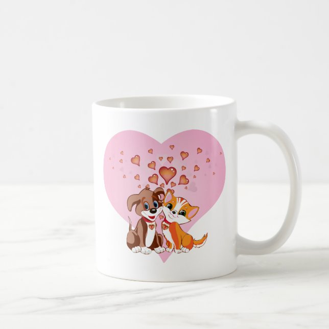 Caneca De Café Puppy e Kitten Hearts (Direita)