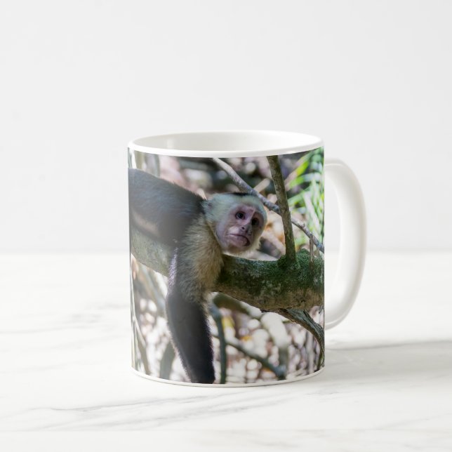 Caneca De Café Pura vida para macaco-prego branco (Frente Esquerda)