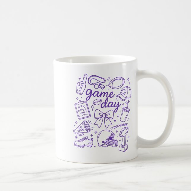 Caneca De Café Purple Coquette Bow Cheer Game Day Doodle Touchdow (Direita)