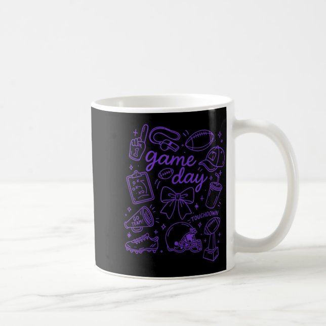 Caneca De Café Purple Coquette Bow Cheer Game Day Doodle Touchdow (Direita)