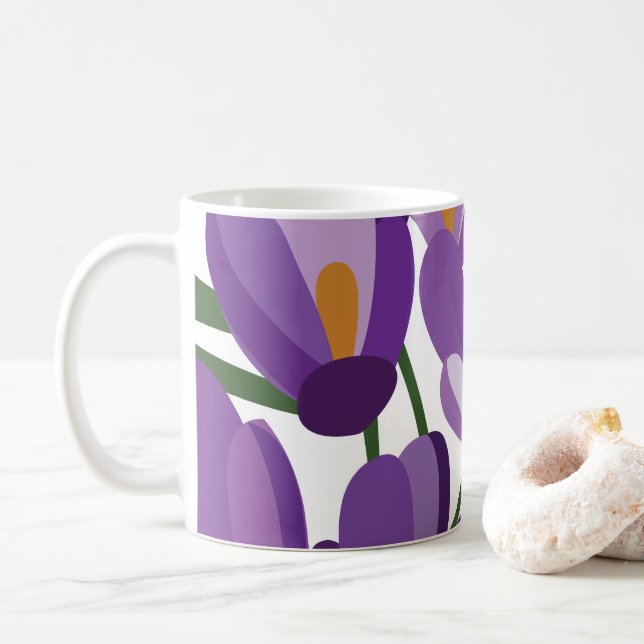 Caneca De Café Purple Crocus Floral (Com Donut)