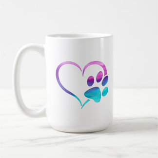 Caneca De Café Purple Cyan Dog paw Print Heart