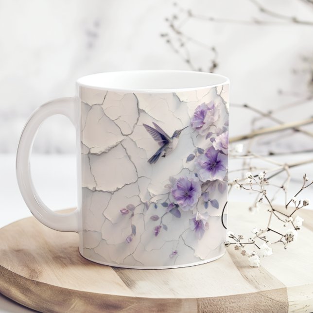 Caneca De Café Purple Floral Add Name Hummingbird Coffee Mug (Criador carregado)