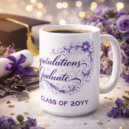 Caneca De Café Purple Floral Graduation Script with Custom Year