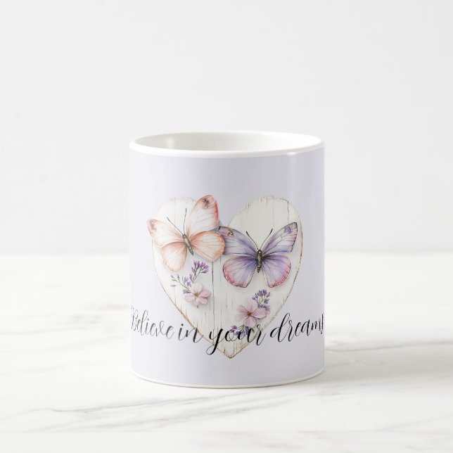 Caneca De Café Purple Lavender Pink Floral Heart Butterflies (Centro)