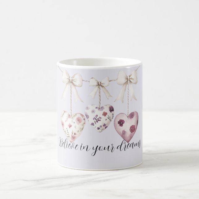 Caneca De Café Purple Lavender Pink Floral Hearts Cream Bows (Centro)