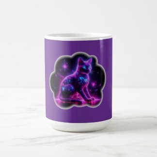 Caneca De Café Purple Neon Siamese Cat With Blue Eyes & Starburst
