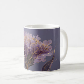 Caneca De Café Purple Peony Inspired Floral Gold Accents