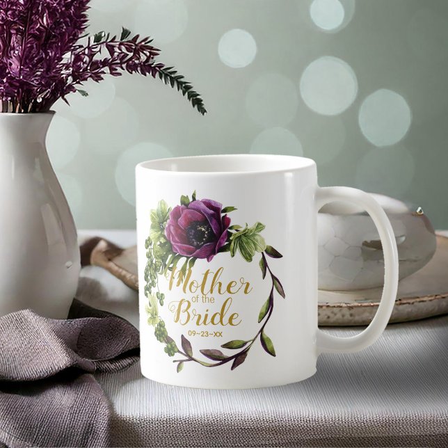 Caneca De Café Purple Peony Wreath Mãe da Noiva ID456 (Criador carregado)