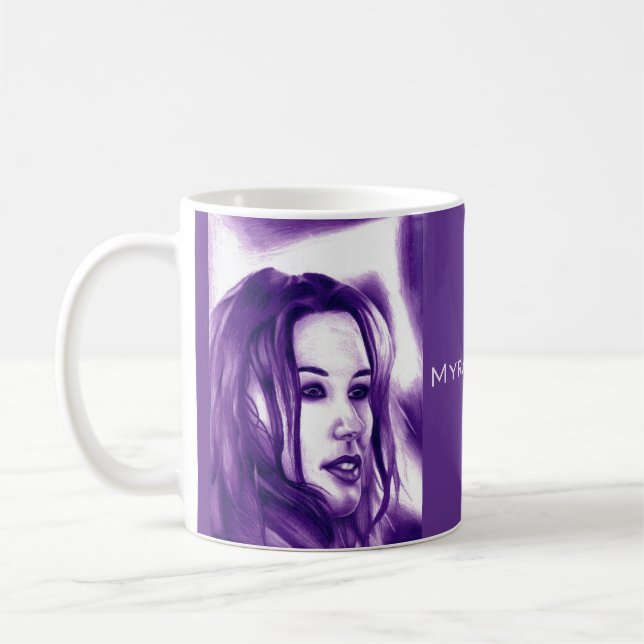 Caneca De Café Purple People Woman Portrait Monochrome Art (Esquerda)