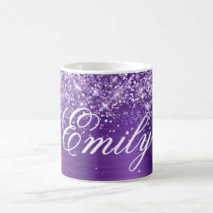 Caneca De Café Púrpura ametista personalizada com brilho em folha